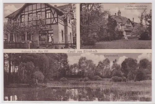 900812 AK Gruß aus Elbisbach - Bäckerei, Frauen-Berufsschule, Karpfenteich 
