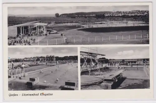 900523 AK Gießen - Schwimmbad Ringallee, Schwimmbecken mit Sprungturm 1960