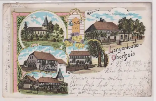 96484 Ak Lithographie Gruß aus Langenleuba Oberhain Schlachtsteuereinnahme usw. 