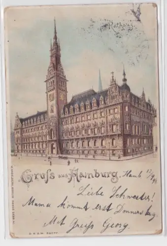 901844 Lithgraphie Ak Gruss aus Hamburg - Rathaus 1898