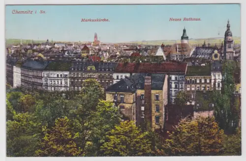 900467 Ak Chemnitz in Sachsen - Totalansicht Markuskirche und neues Rathaus 1915