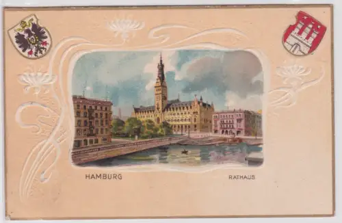 901351 geprägte Rahmen Ak Hamburg - Rathaus 1902