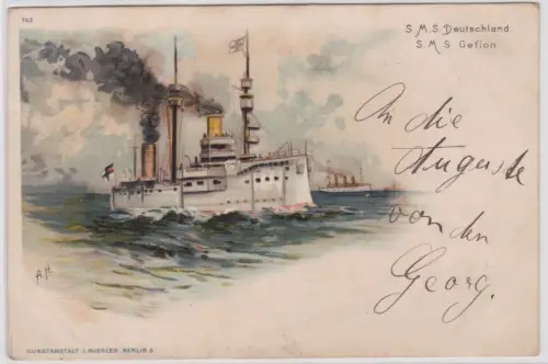 901613 Künstler Ak S.M.S. Deutschland und S.M.S. Gefion 1899