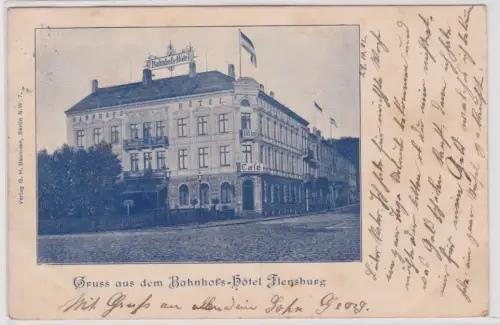 901730 Ak Gruss aus dem Bahnhofs-Hotel Flensburg 1902