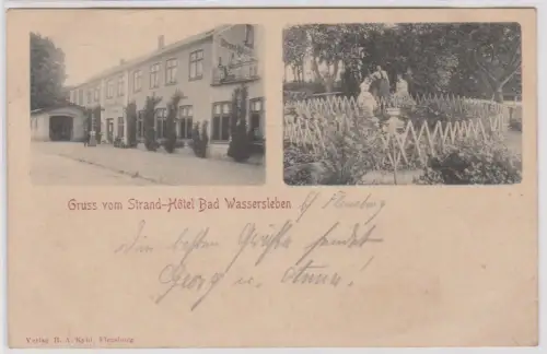 901615 Mehrbild Ak Gruß vom Strand Hotel Bad Wassersleben bei Flensburg 1903