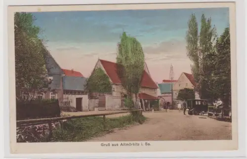 99439 AK Gruß aus Altmörbitz - Straßenansicht mit Kirche und Oldtimer