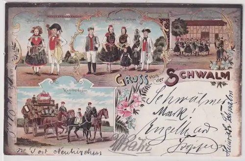 36115 Ak Lithografie Gruss aus Schwalm Tracht, Kammerwagen 1909