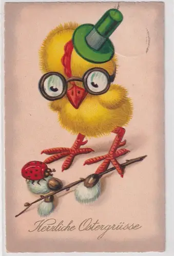 52349 AK Herzliche Ostergrüsse - Küken mit Marienkäfer 1929