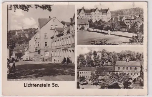 04396 Foto AK Lichtenstein - Straßenansichten, Platz der DSF mit Oberschule 1957