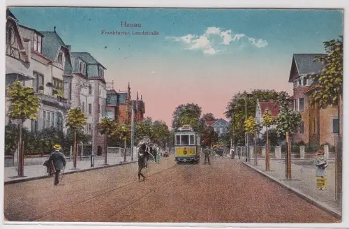 31489 AK Hanau - Frankfurter Landstraße, Straßenansicht mit Straßenbahn 1923