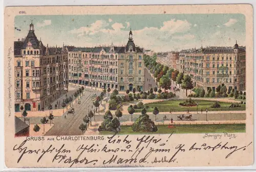 27512 Ak Gruss aus Charlottenburg Savigny Platz 1902