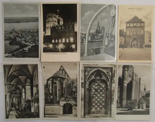 40243 / 8 Ak Stralsund Kirchen, Kiepertor, Abendstimmung Rathaus um 1940