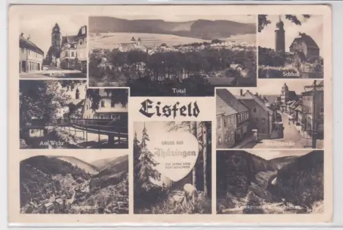 902652 Foto AK Eisfeld - Saargrund, Am Wehr, Marktstraße, Kirche, Schloß