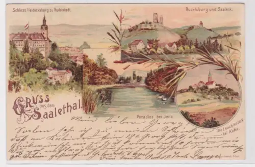 83729 AK Gruss aus dem Saalethal - Schloss Heidecksburg, Rudelsburg, Paradies