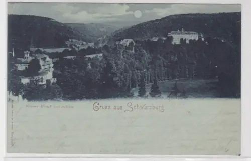 908305 Mondschein AK Gruss aus Schwarzburg - Weisser Hirsch und Schloss 1898