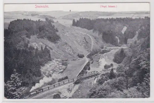 23408 AK Steinicht (Vogtländische Schweiz) Totalansicht mit Dampflokomotive 1912