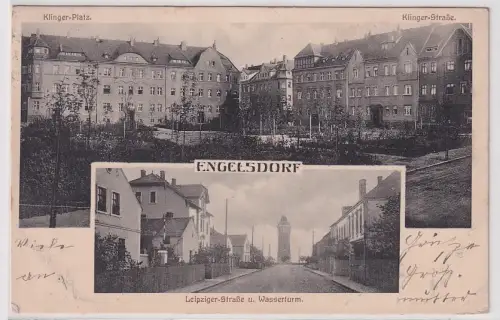 42223 Mehrbild Ak Engelsdorf Klingerplatz, Leipziger Straße mit Wasserturm 1918