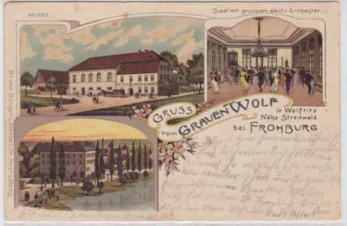 61040 Ak Lithographie Gruß vom Gasthof Grauer Wolf in Wolftitz Nähe Streitwald 