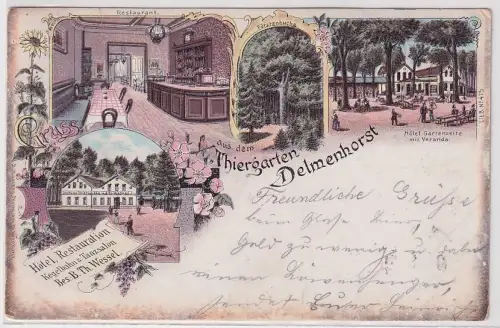 52476 Ak Lithographie Gruß aus dem Thiergarten Delmenhorst 1901