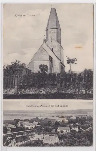 900095 AK Überblick von Glasten bei Bad Lausigk mit Teichen und Kirche 