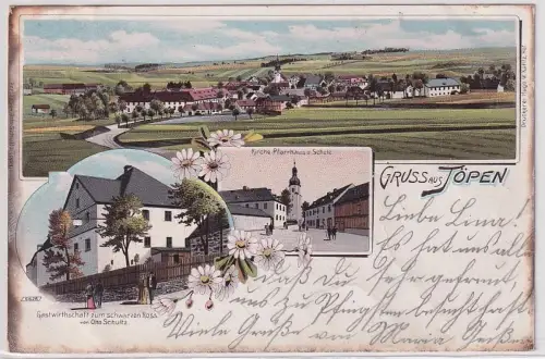 86736 Ak Lithographie Gruß aus Töpen Gastwirtschaft zum schwarzen Ross 1903 