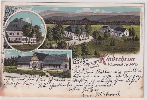 51518 Ak Lithographie Gruß aus dem Leipziger Kinderheim Grünheide bei Auerbach 