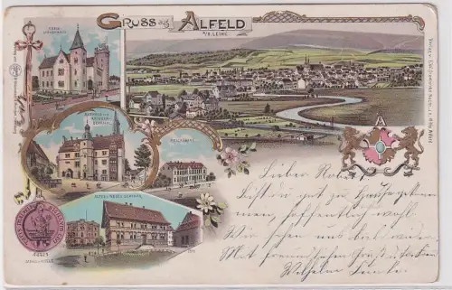69236 Ak Lithographie Gruß aus Alfeld an der Leine Kriegerdenkmal usw. 1899