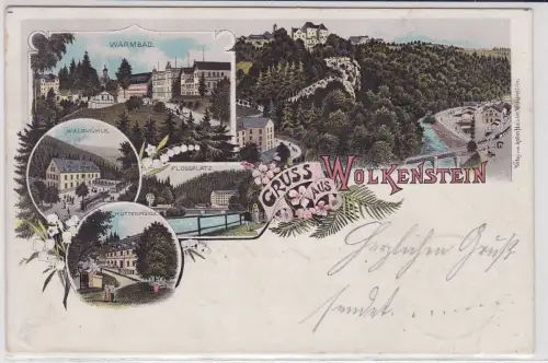 01207 AK Gruss aus Wolkenstein -Warmbad, Flossplatz, Waldmühle, Hüttenmühle 1901