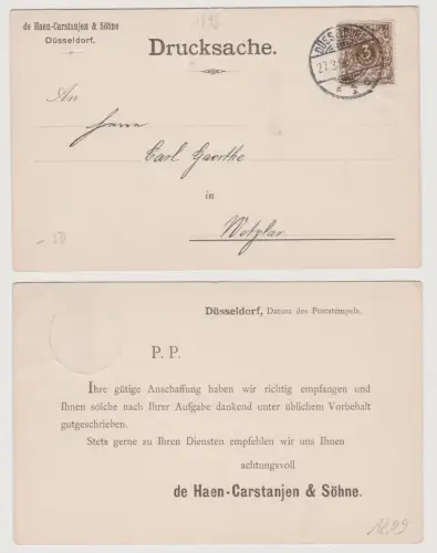 99407 Ganzsachen Postkarte de Haen-Carstanjen & Söhne Düsseldorf 1896