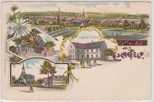 36119 Ak Lithographie Gruß aus Eschefeld Gasthaus usw. um 1900
