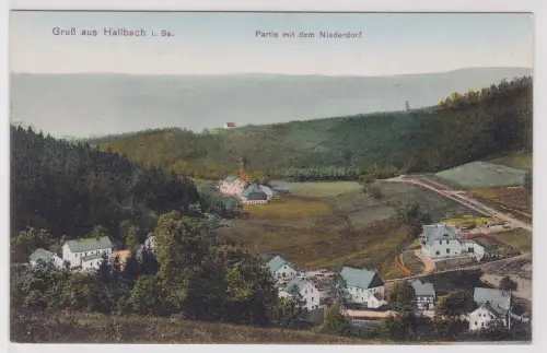83173 Ak Gruß aus Hallbach in Sachsen Partie mit dem Niederdorf um 1910