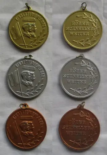 3 x DDR Sport Medaillen Kinderferienlager Gold Silber und Bronze (149895)