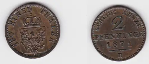 2 Pfennige Bronze Münze Preussen 1871 B vz+ (150051)
