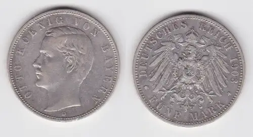 5 Mark Silbermünze Bayern König Otto 1903 Jäger 46 ss+ (150273)