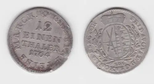 1/12 Taler Silber Münze Sachsen 1764 EDC ss (151374)