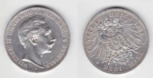 3 Mark Silbermünze Preussen Kaiser Wilhelm II 1912 A Jäger 103 ss (151700)