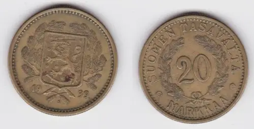 20 Markkaa Messing Münze Finnland 1939 ss+ (122789)