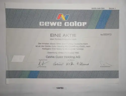 50 Mark Aktie CEWE Color Holding AG Oldenburg August 1992 (124783)