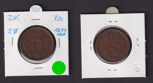 5 Öre Kupfer Münze Dänemark 1914 ss+ (143545)