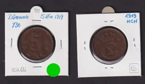 5 Öre Kupfer Münze Dänemark 1919 ss (146263)
