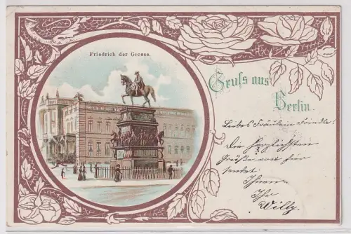62482 Ak im Jugendstil Gruss aus Berlin Denkmal Friedrich der Grosse 1902