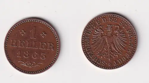 1 Heller Kupfer Münze Stadt Frankfurt 1863 vz (126923)
