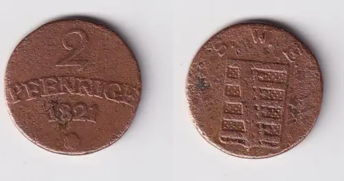 2 Pfennig Kupfer Münze Sachsen Weimar Eisenach 1821 seltenes Jahr s (111400)
