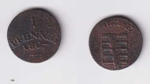 1 Pfennig Kupfer Münze Sachsen Weimar Eisenach 1807 ss (116050