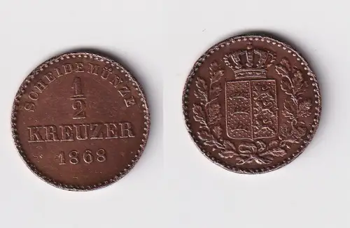 1/2 Kreuzer Kupfer Münze Württemberg 1868 ss+ (127245)
