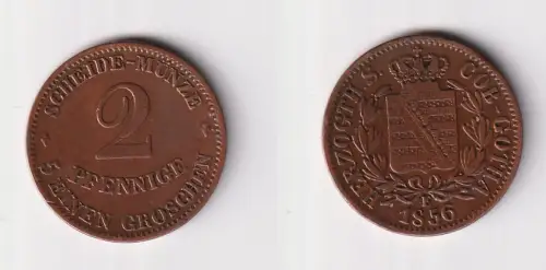 2 Pfennige Kupfer Münze Sachsen Coburg Gotha 1856 F ss+ (110917)