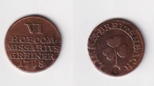 6 Pfennig Kupfer Münze Sachsen-Limbach und Breitenbach Greiner 1788 (124231)