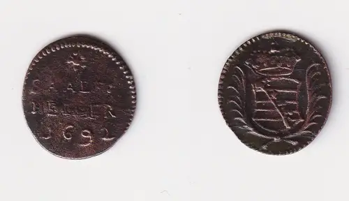 1 Heller Kupfer Münze Herzogtum Sachsen Saalfeld 1692 ss (123350)