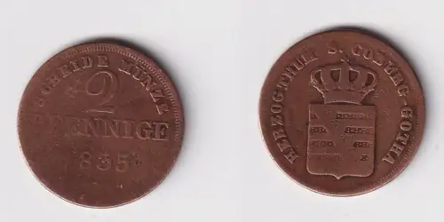 2 Pfennige Kupfer Münze Sachsen Coburg Gotha 1835 s/ss (110963)
