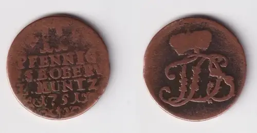 2 Pfennig Kupfer Münze  Sachsen Eisenach 1751 s/ss (114498)
